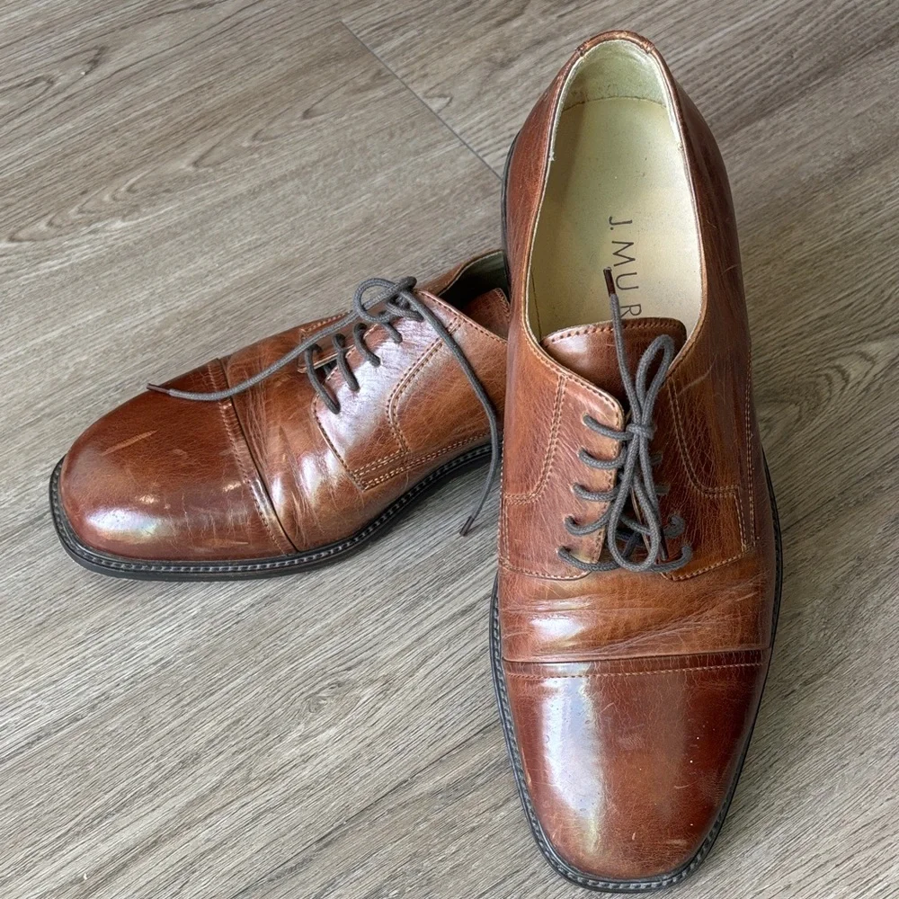 Johnston & Murphy Brown Leather Lace Up Dress Shoe Oxford 👞
